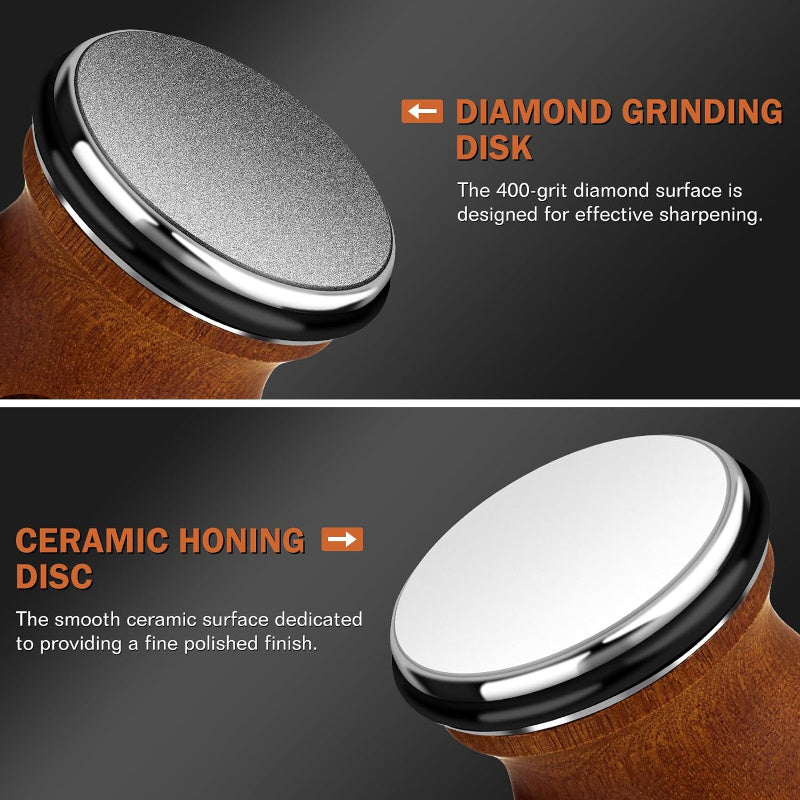 Diamond Roll 4-Sided Knife Sharpener with Wooden Handles for Precision Cutting