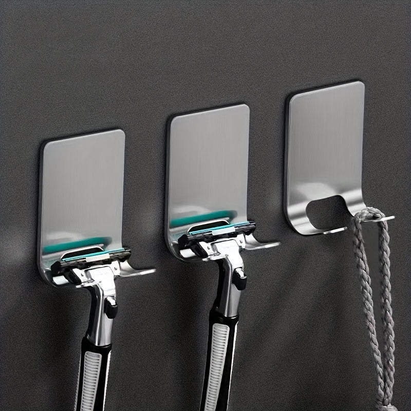 2-Pack Stainless Steel Wall-Mounted Razor Holders No-Drill Adhesive Bathroom