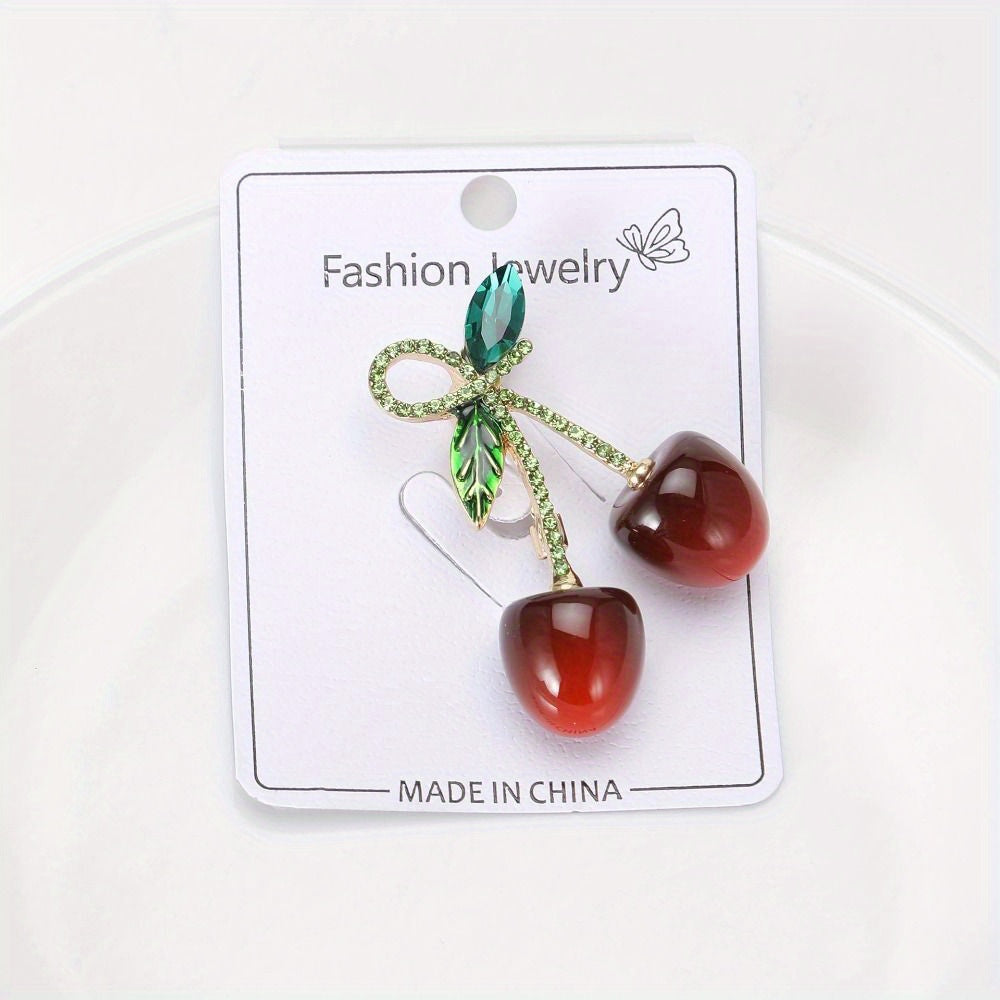 Crystal Cherry Brooch Pin for Women Rhinestone Dainty Lapel Jewelry