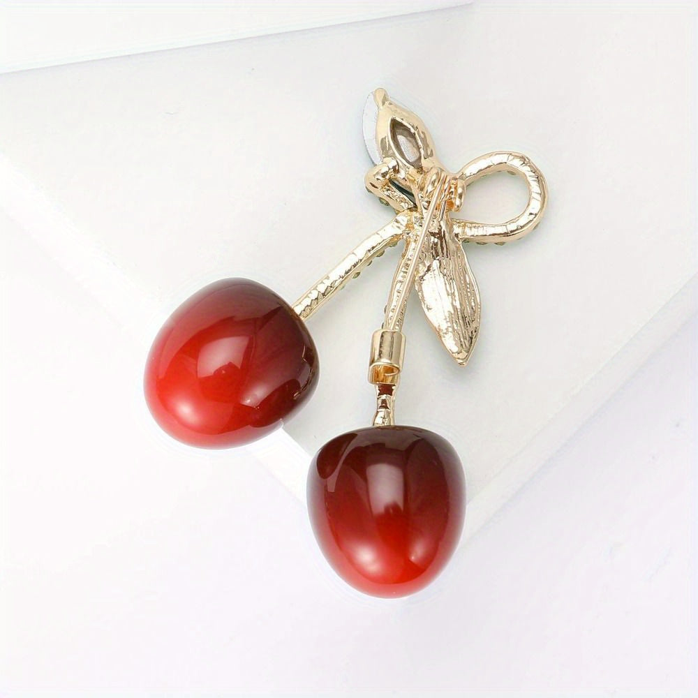 Crystal Cherry Brooch Pin for Women Rhinestone Dainty Lapel Jewelry