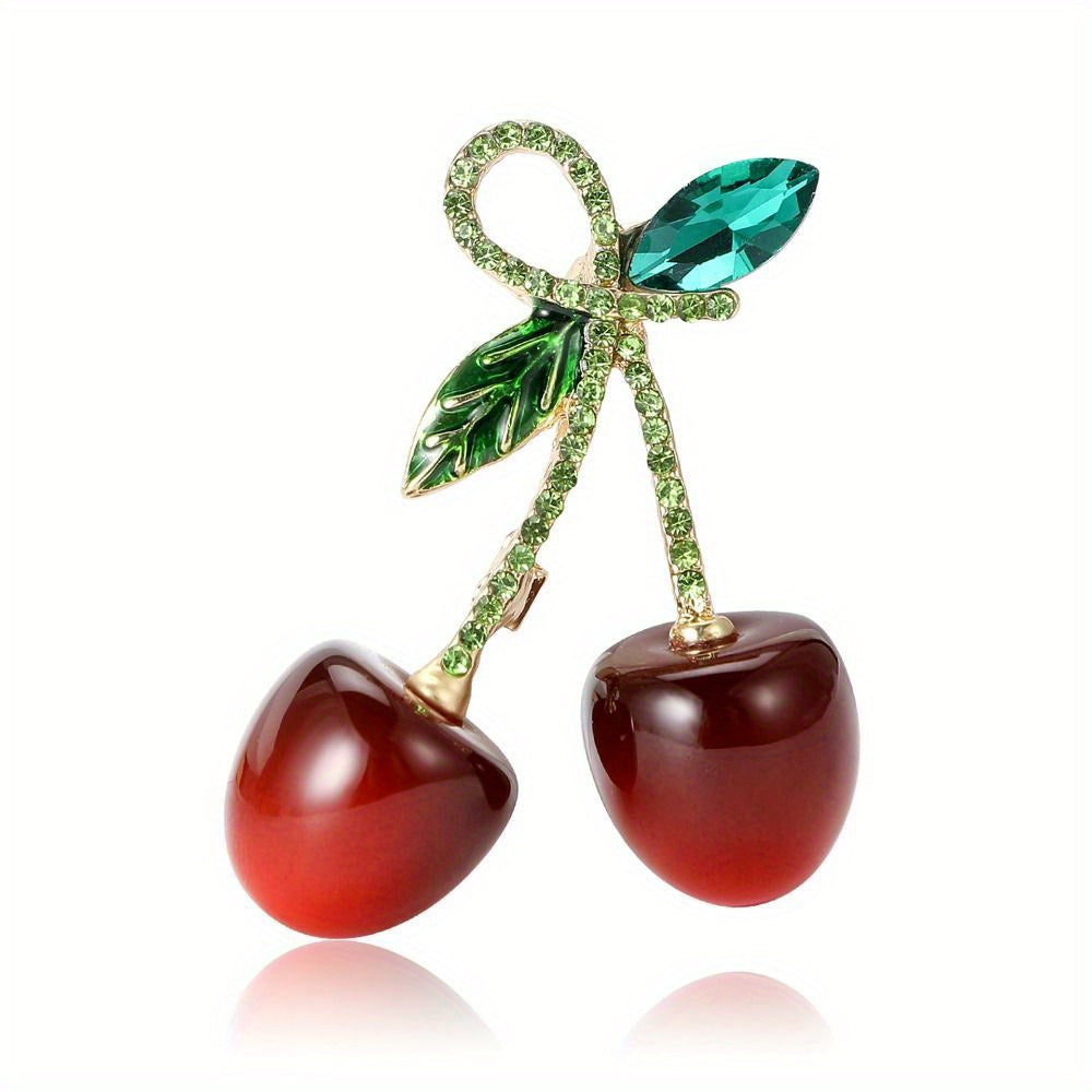 Crystal Cherry Brooch Pin for Women Rhinestone Dainty Lapel Jewelry