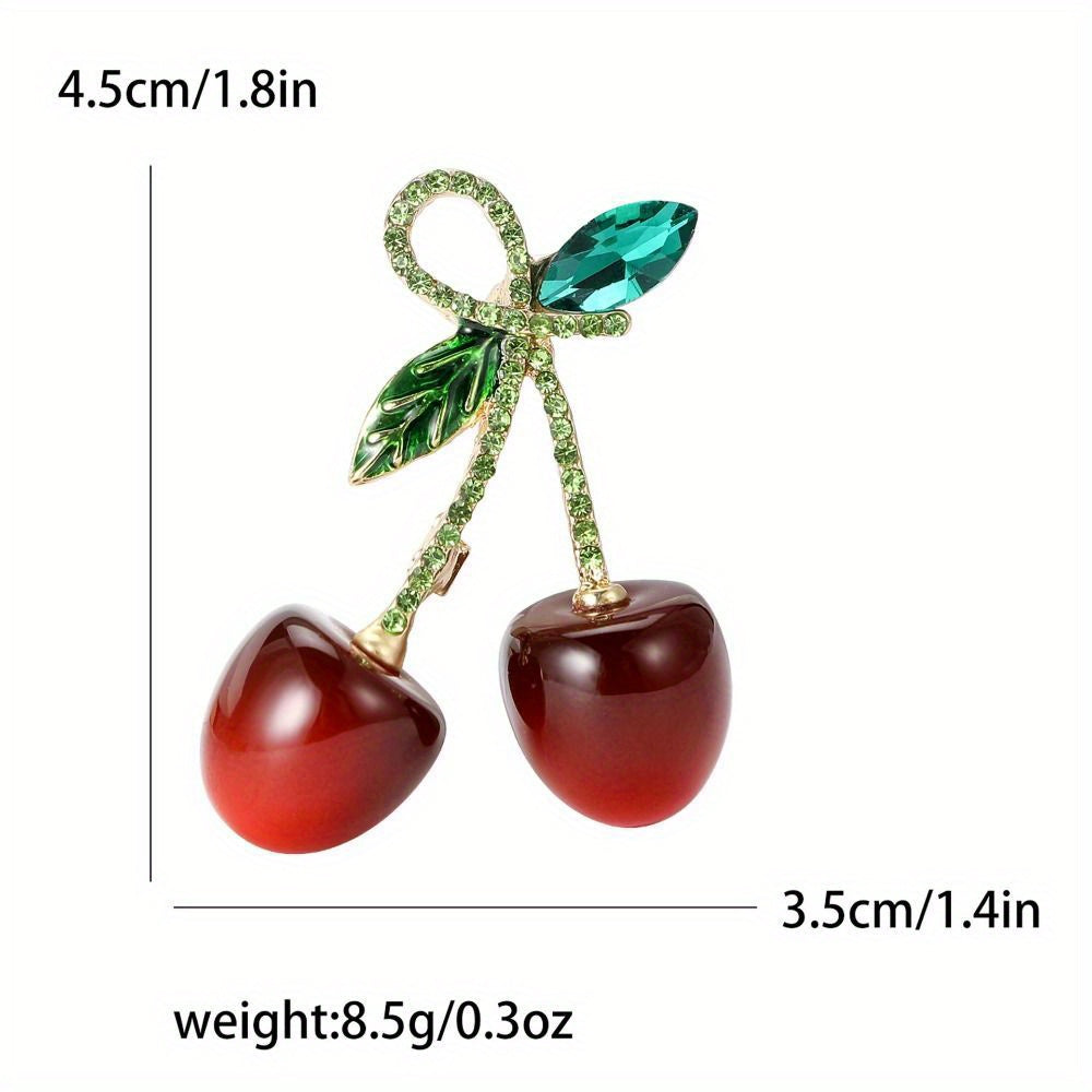 Crystal Cherry Brooch Pin for Women Rhinestone Dainty Lapel Jewelry