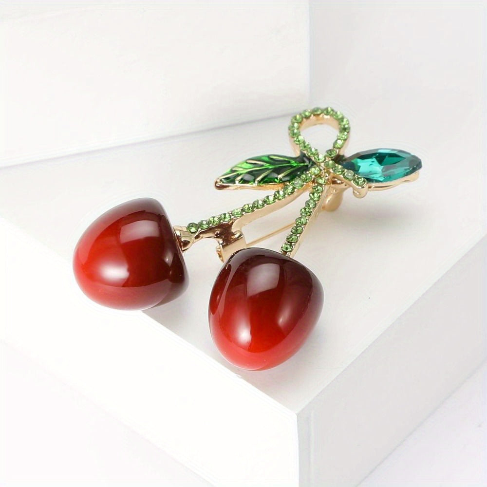 Crystal Cherry Brooch Pin for Women Rhinestone Dainty Lapel Jewelry