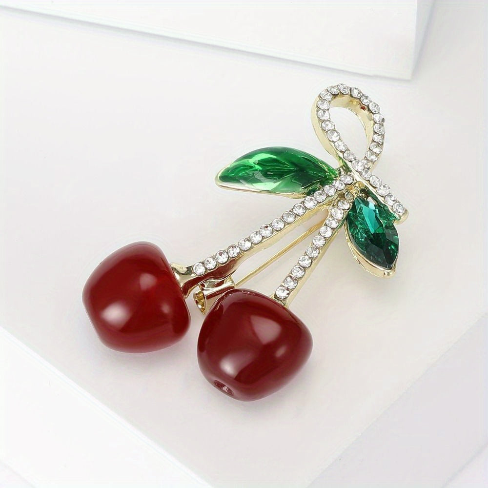 Crystal Cherry Brooch Pin for Women Rhinestone Dainty Lapel Jewelry