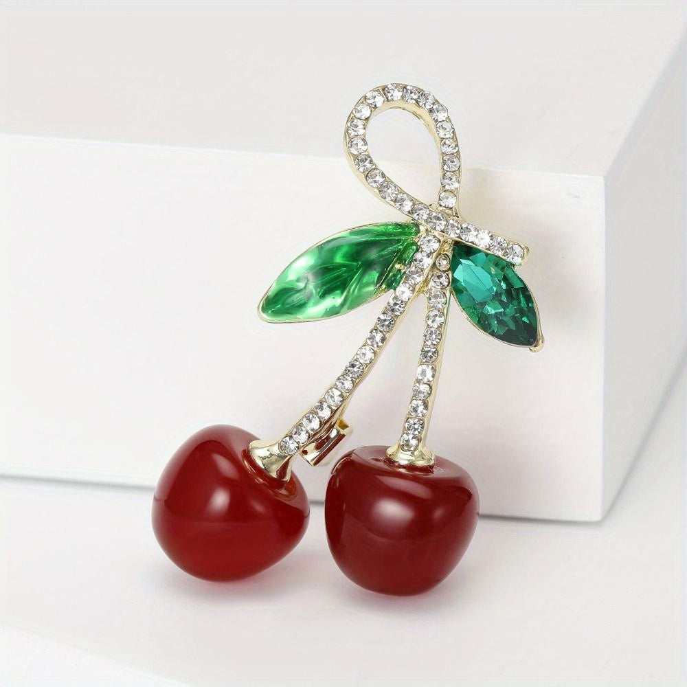 Crystal Cherry Brooch Pin for Women Rhinestone Dainty Lapel Jewelry