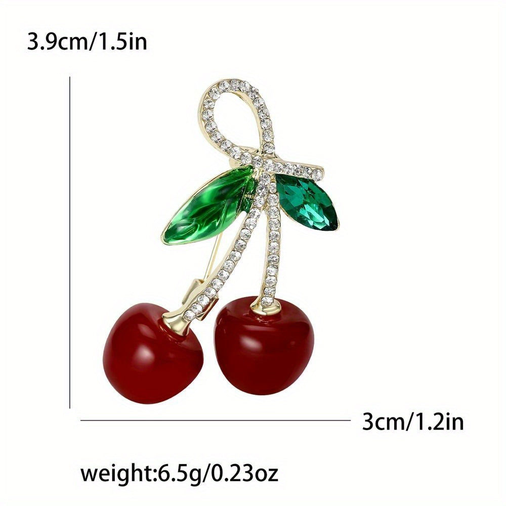 Crystal Cherry Brooch Pin for Women Rhinestone Dainty Lapel Jewelry