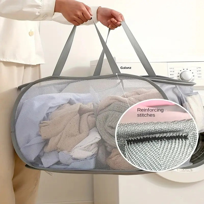 Large Foldable Mesh Laundry Hamper with Handles for Dirty Clothes Storage