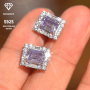 Purple Moissanite Square Stud Earrings 2 Carat Hypoallergenic Sterling Silver Wedding Party