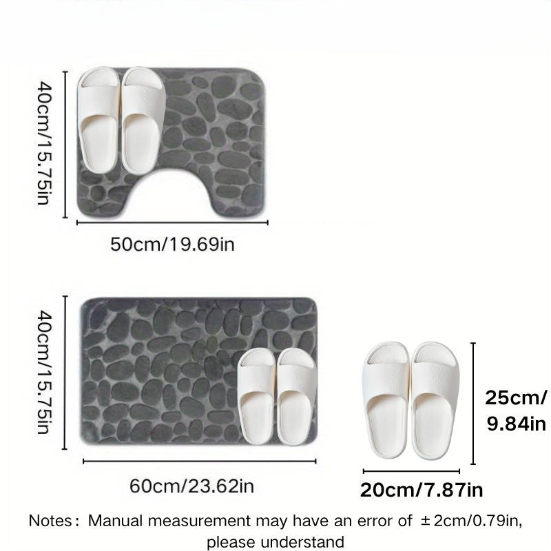 2-Piece Soft Bath Mat Set Non-Slip Quick-Dry Stone Embossed 40x60cm & 40x50cm