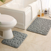 2-Piece Soft Bath Mat Set Non-Slip Quick-Dry Stone Embossed 40x60cm & 40x50cm