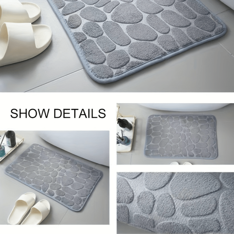 2-Piece Soft Bath Mat Set Non-Slip Quick-Dry Stone Embossed 40x60cm & 40x50cm