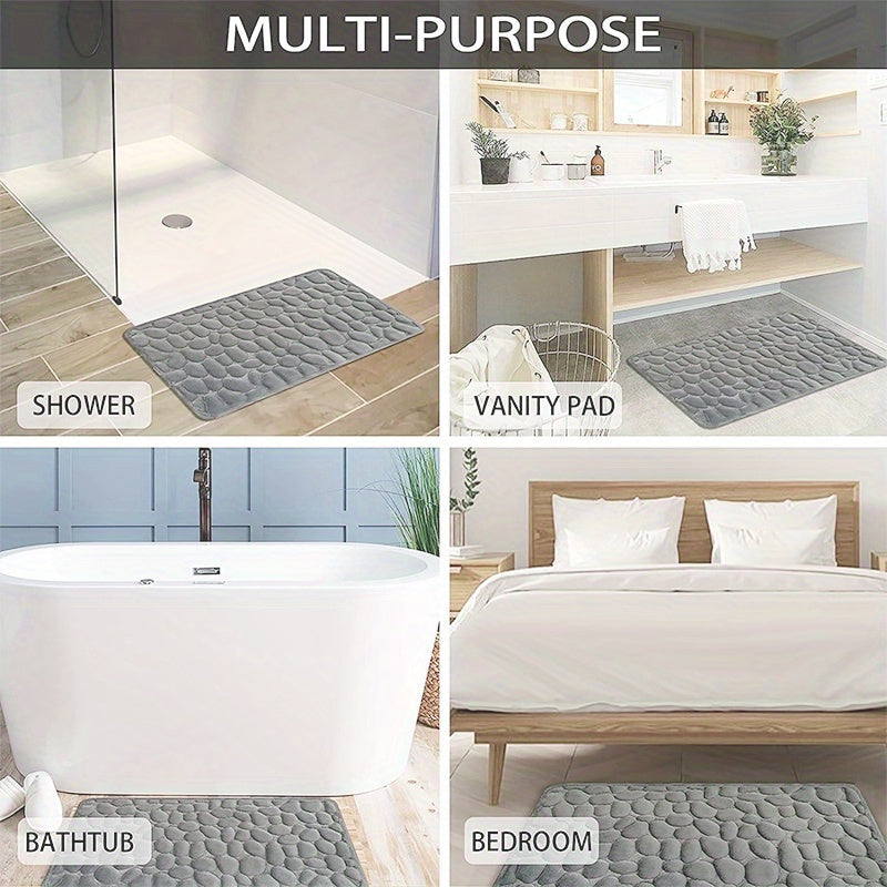 2-Piece Soft Bath Mat Set Non-Slip Quick-Dry Stone Embossed 40x60cm & 40x50cm