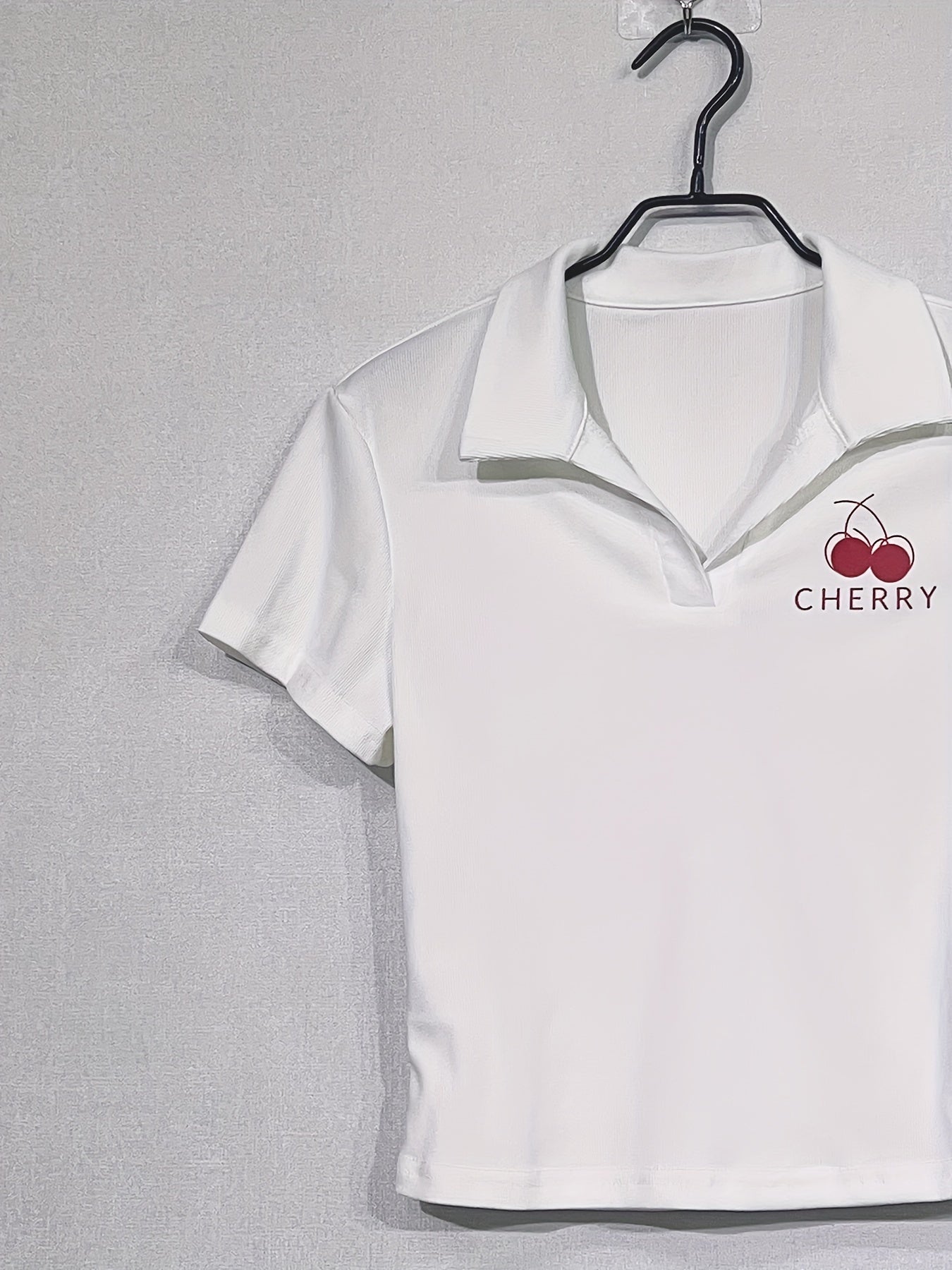 Women's Y2K White Cherry Print Top Short Sleeve Polyester Knit Spring Summer