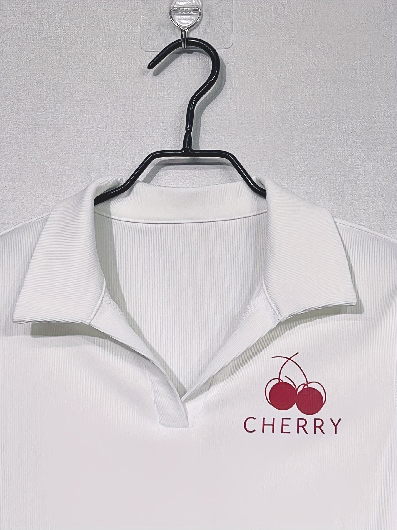 Women's Y2K White Cherry Print Top Short Sleeve Polyester Knit Spring Summer