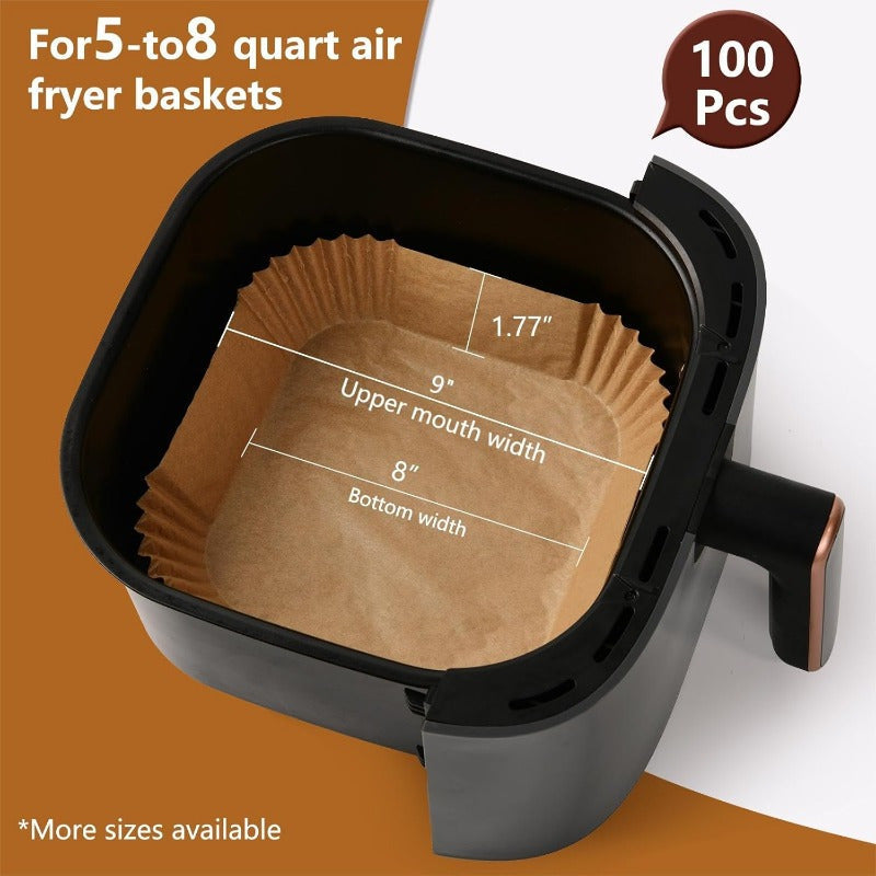 100 Pieces Air Fryer Parchment Paper Liners 22.86cm Non-Stick Waterproof
