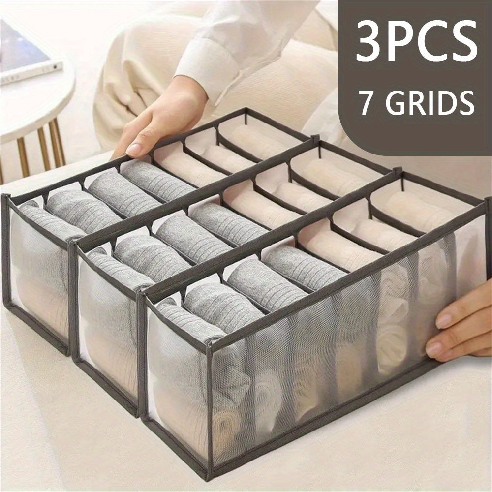 Набор из 3 пластиковых ящиков для хранения с 7 отделениями для организации гардероба