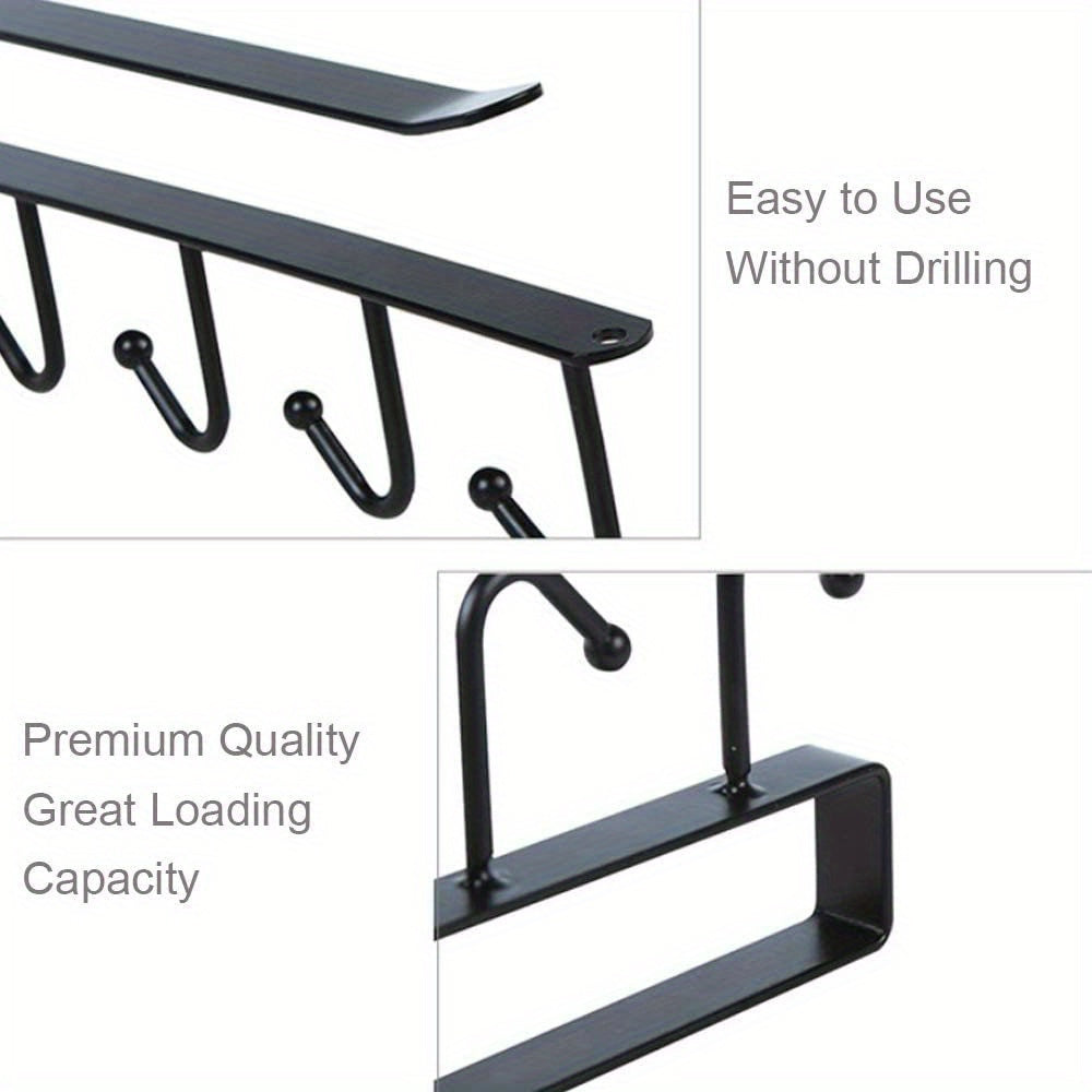 Oshxona shkafining ostida temir chashka tokchasi, 6 ta tutqich bilan - qahva chashkalari uchun joyni tejovchi uskunalar, ko'p maqsadli oshxona asboblari tashkilotchisi, saqlash tutqichlari bilan mustahkam tokcha