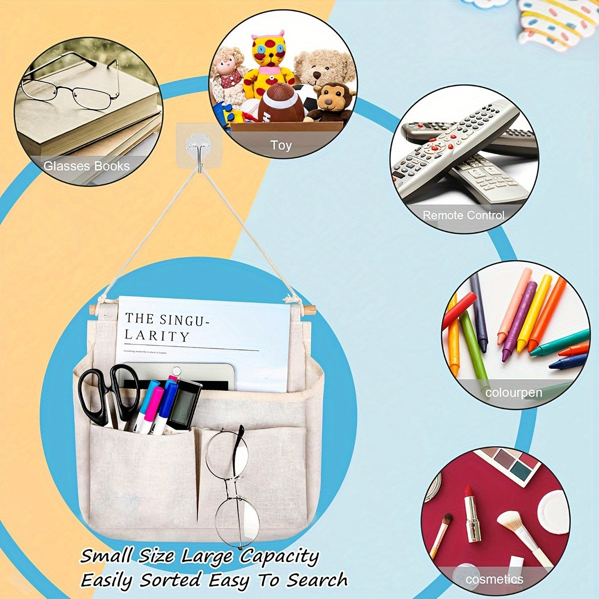 Waterproof Linen Wall Organizer with Multiple Pockets for Living Room Bedroom Bathroom