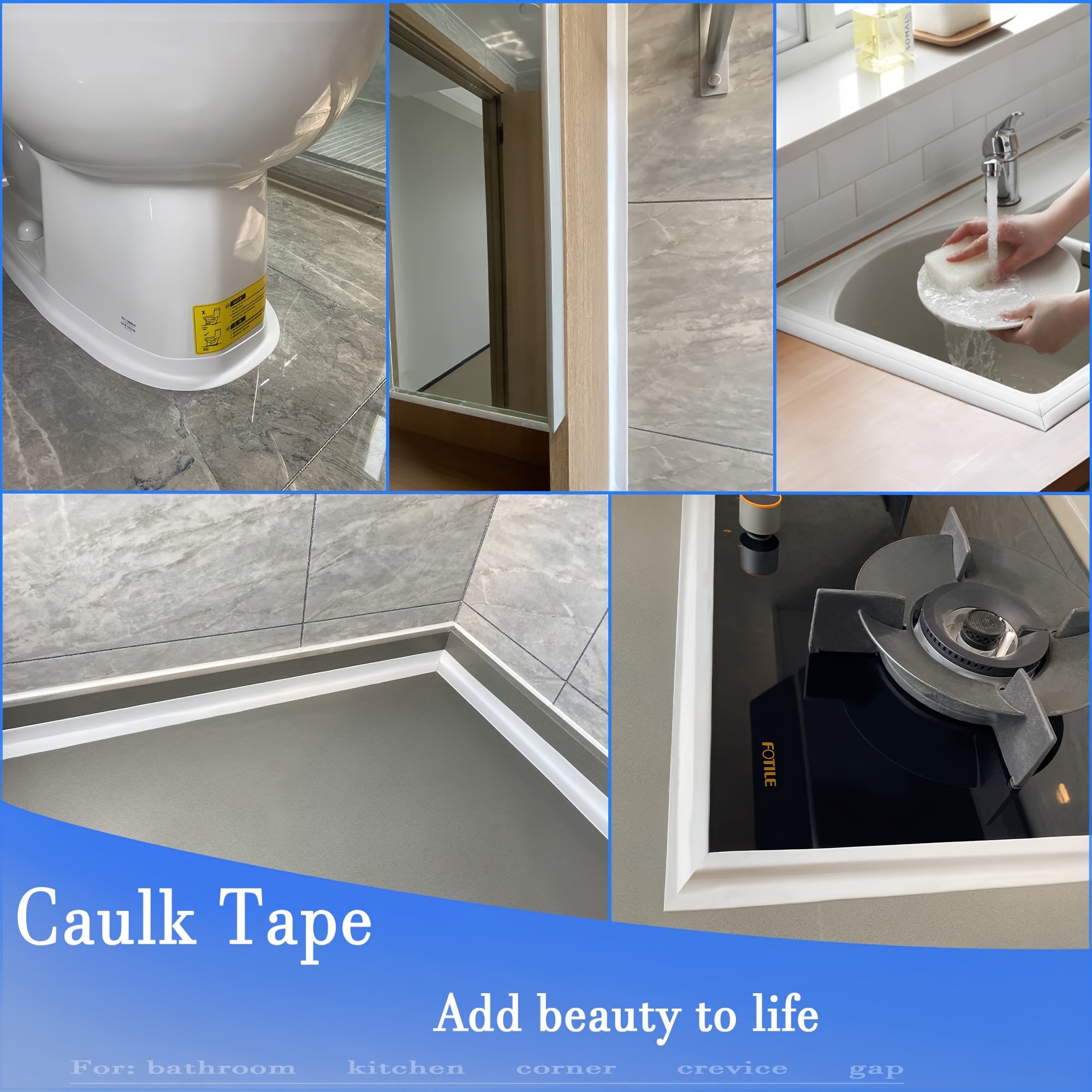 Waterproof Caulk Tape for Bathroom and Toilet Seals Easy to Apply No Power Needed