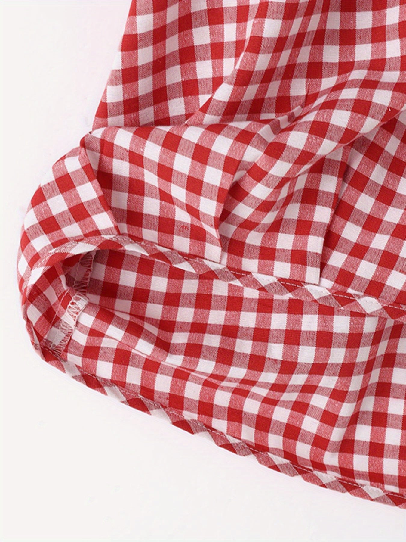 Plus Size Women's Checkered Print Short Sleeve Blouse Casual V Neck Top