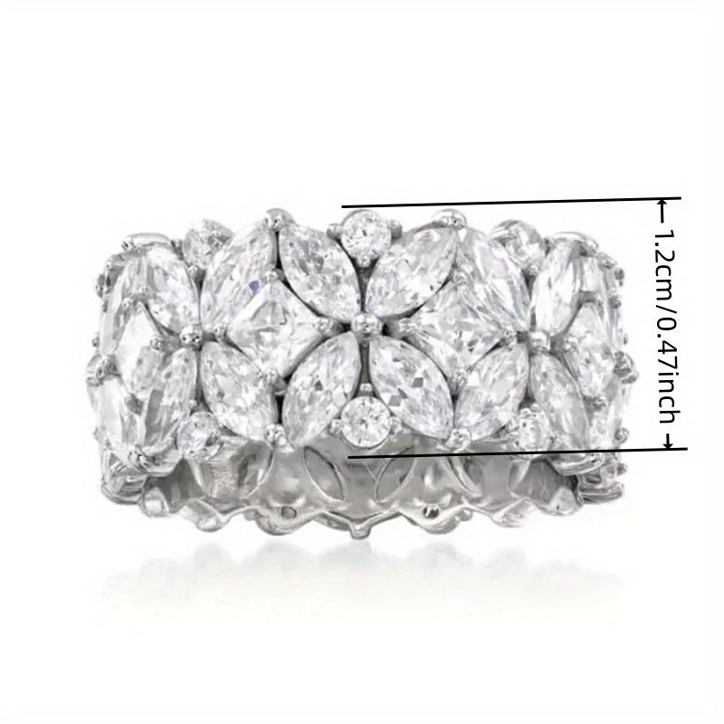 Women's Wide-Faced Ring with Micro-Set Zirconia Flower Design for Casual and Gift Use