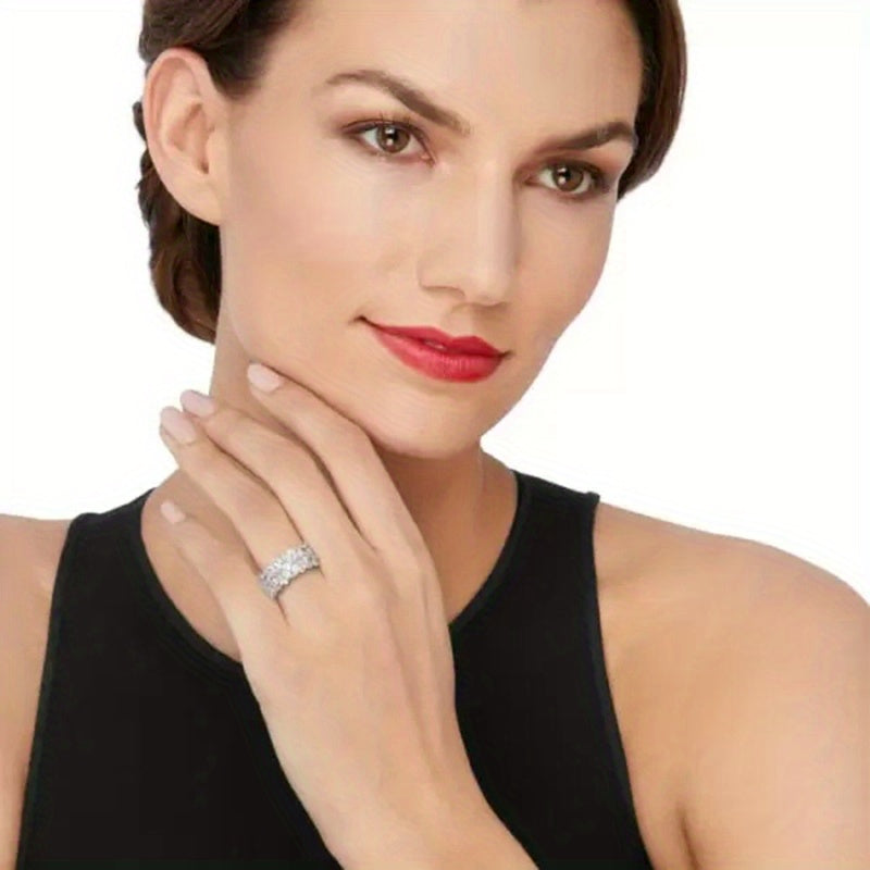 Women's Wide-Faced Ring with Micro-Set Zirconia Flower Design for Casual and Gift Use