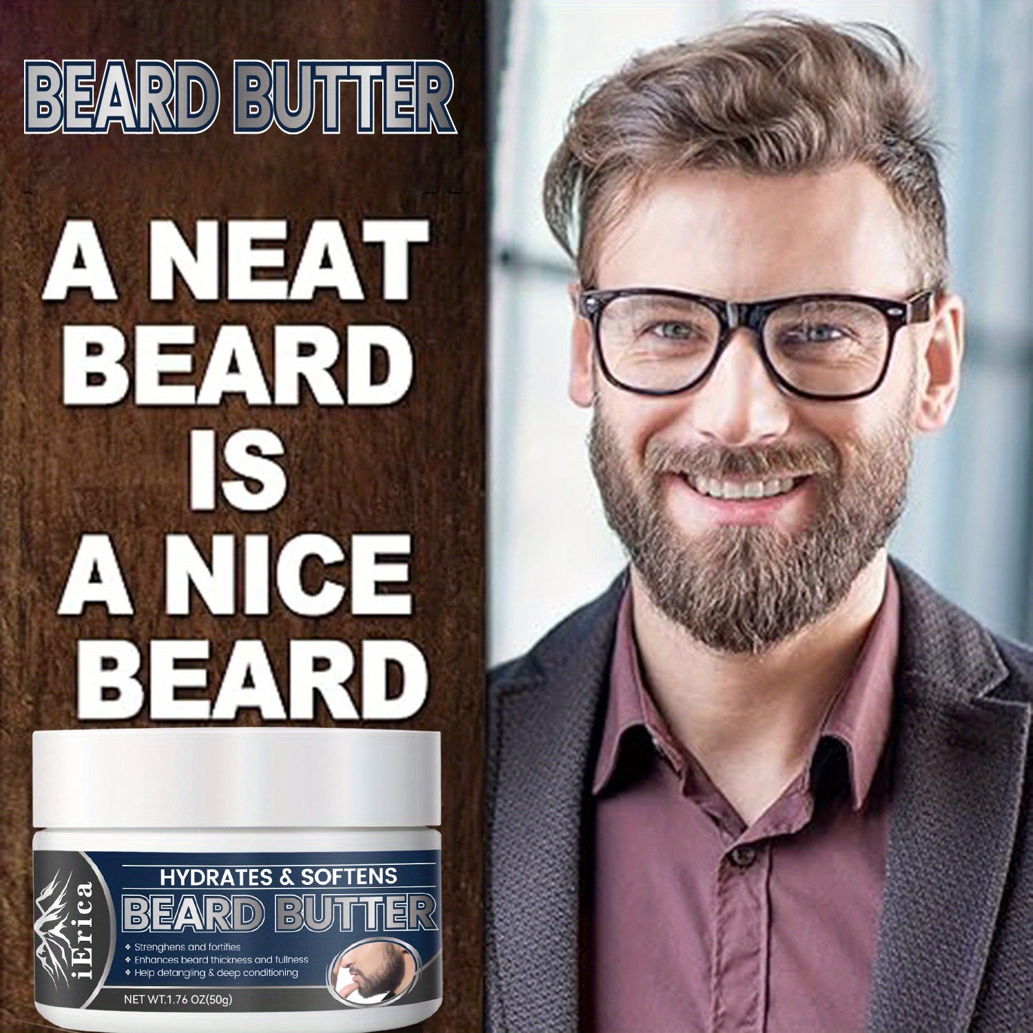 Crema de mantequilla para barba masculina 50g Acondicionador hidratante suaviza y hidrata