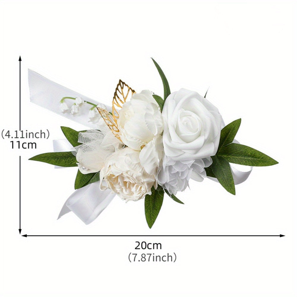 Floral Corsage for Women Artificial Rose and Greenery Wedding and Event Accessory