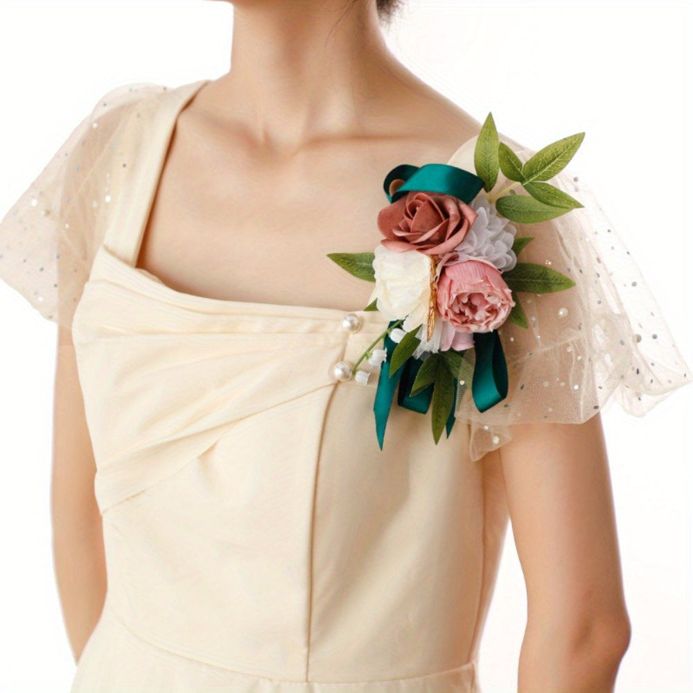 Floral Corsage for Women Artificial Rose and Greenery Wedding and Event Accessory