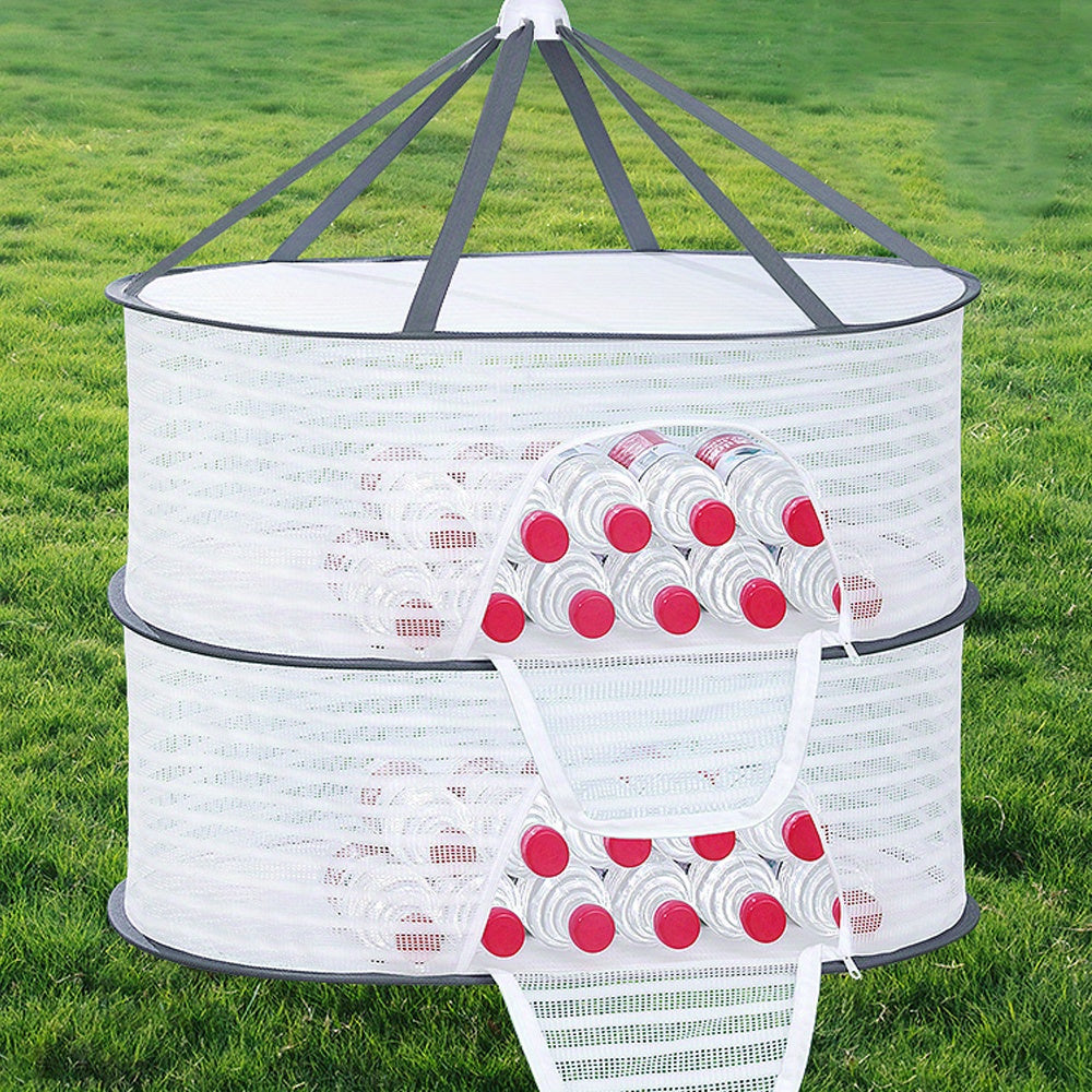 Multi-Functional Hanging Mesh Dryer with Zipper Collapsible Drying Rack for Herbs Fruits Vegetables Clothes