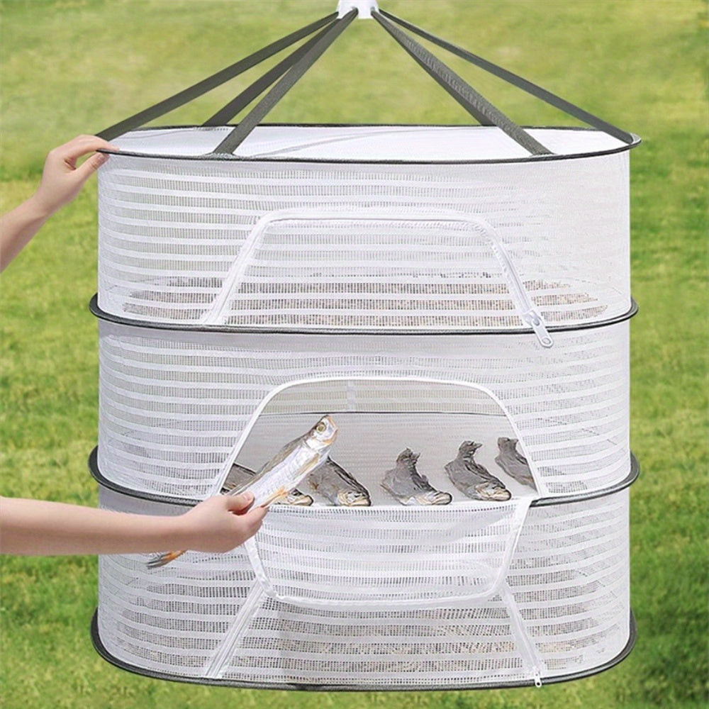 Multi-Functional Hanging Mesh Dryer with Zipper Collapsible Drying Rack for Herbs Fruits Vegetables Clothes