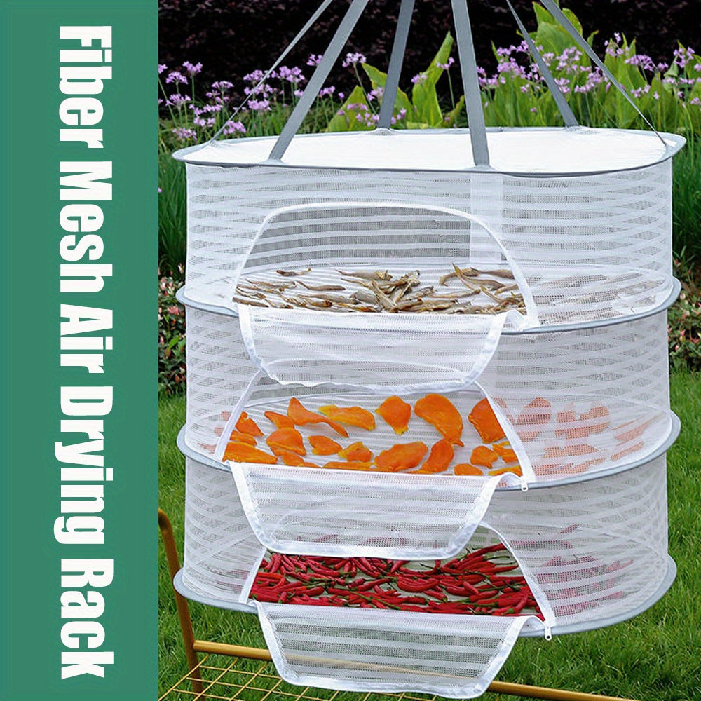 Multi-Functional Hanging Mesh Dryer with Zipper Collapsible Drying Rack for Herbs Fruits Vegetables Clothes