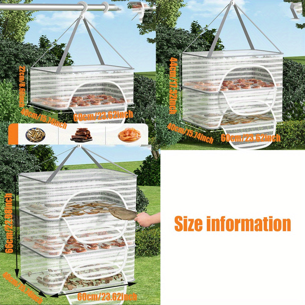 Multi-Functional Hanging Mesh Dryer with Zipper Collapsible Drying Rack for Herbs Fruits Vegetables Clothes