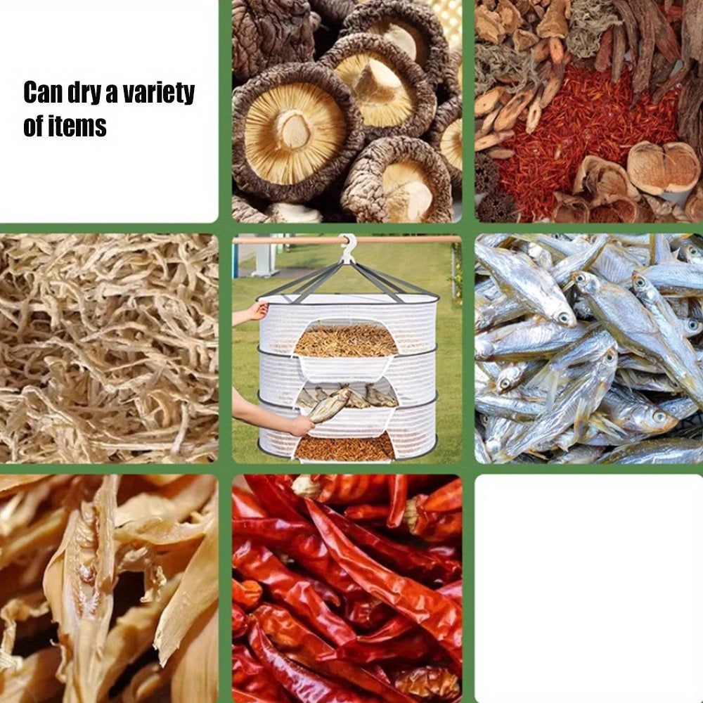 Multi-Functional Hanging Mesh Dryer with Zipper Collapsible Drying Rack for Herbs Fruits Vegetables Clothes