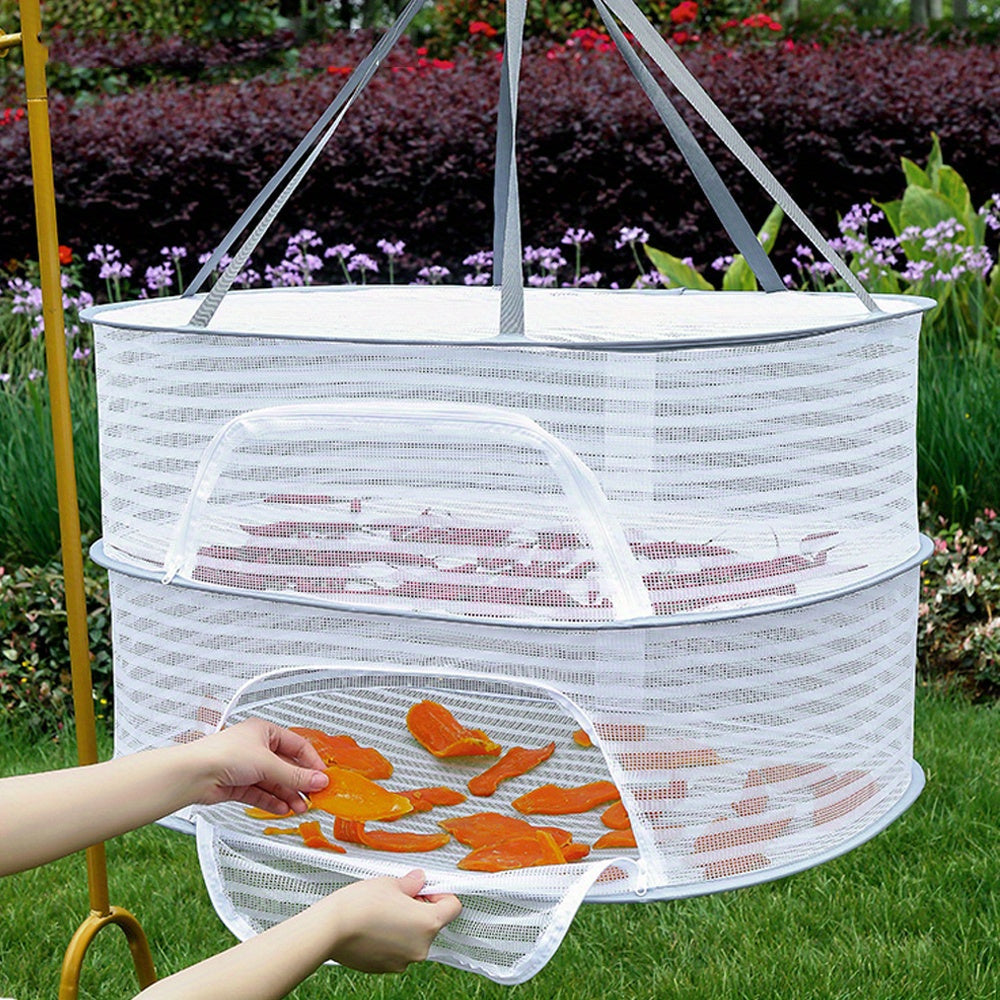Multi-Functional Hanging Mesh Dryer with Zipper Collapsible Drying Rack for Herbs Fruits Vegetables Clothes