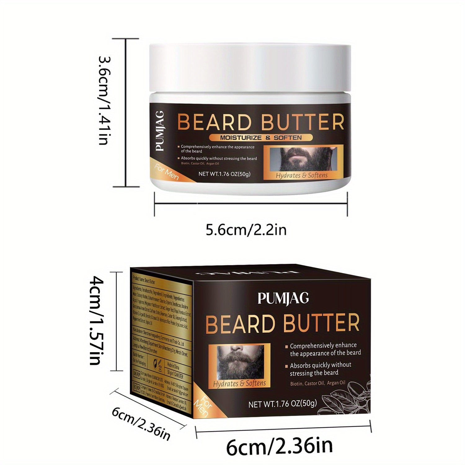 Mantequilla para barba para hombres, acondicionador hidratante y suavizante, 50g para barbas más llenas y fuertes