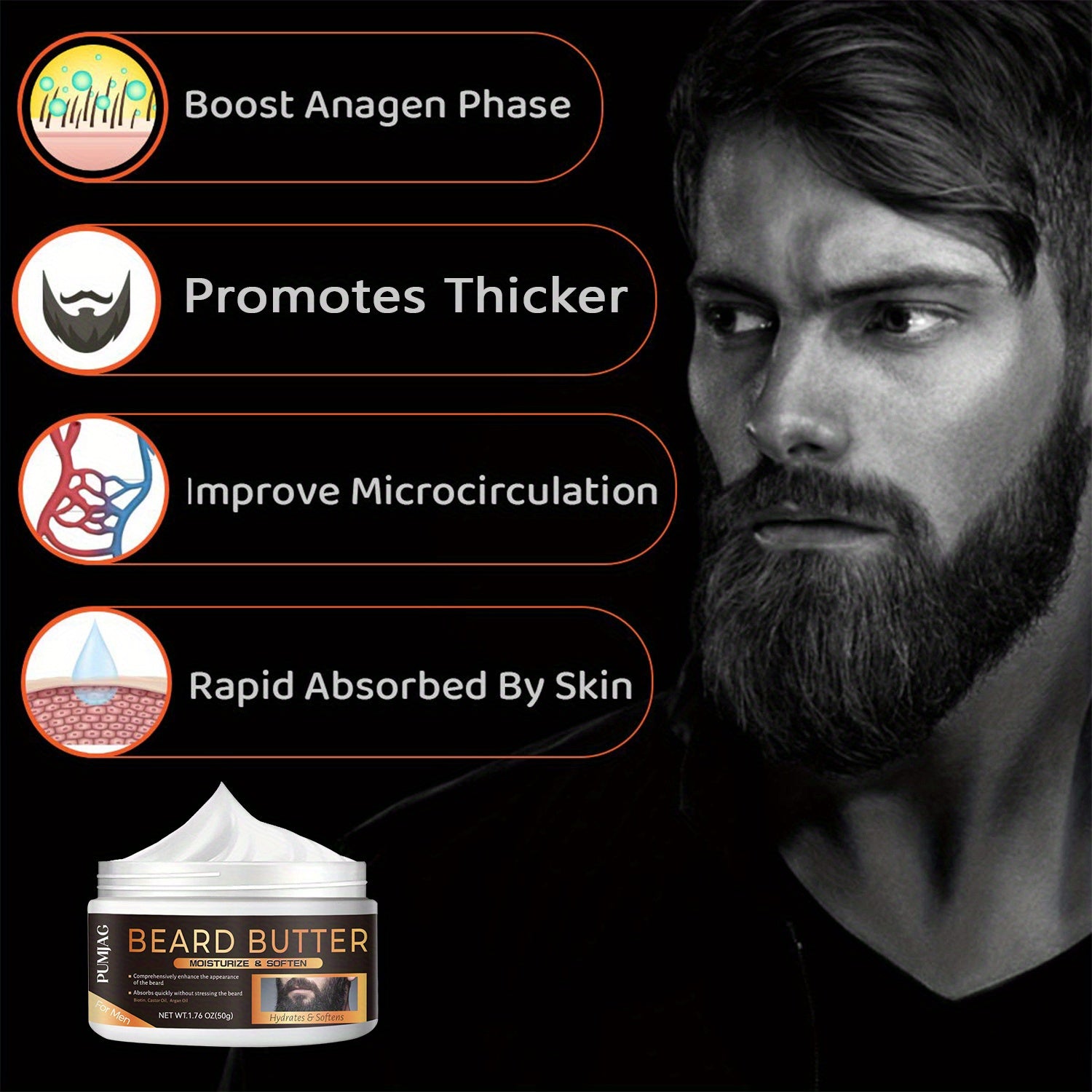 Mantequilla para barba para hombres, acondicionador hidratante y suavizante, 50g para barbas más llenas y fuertes