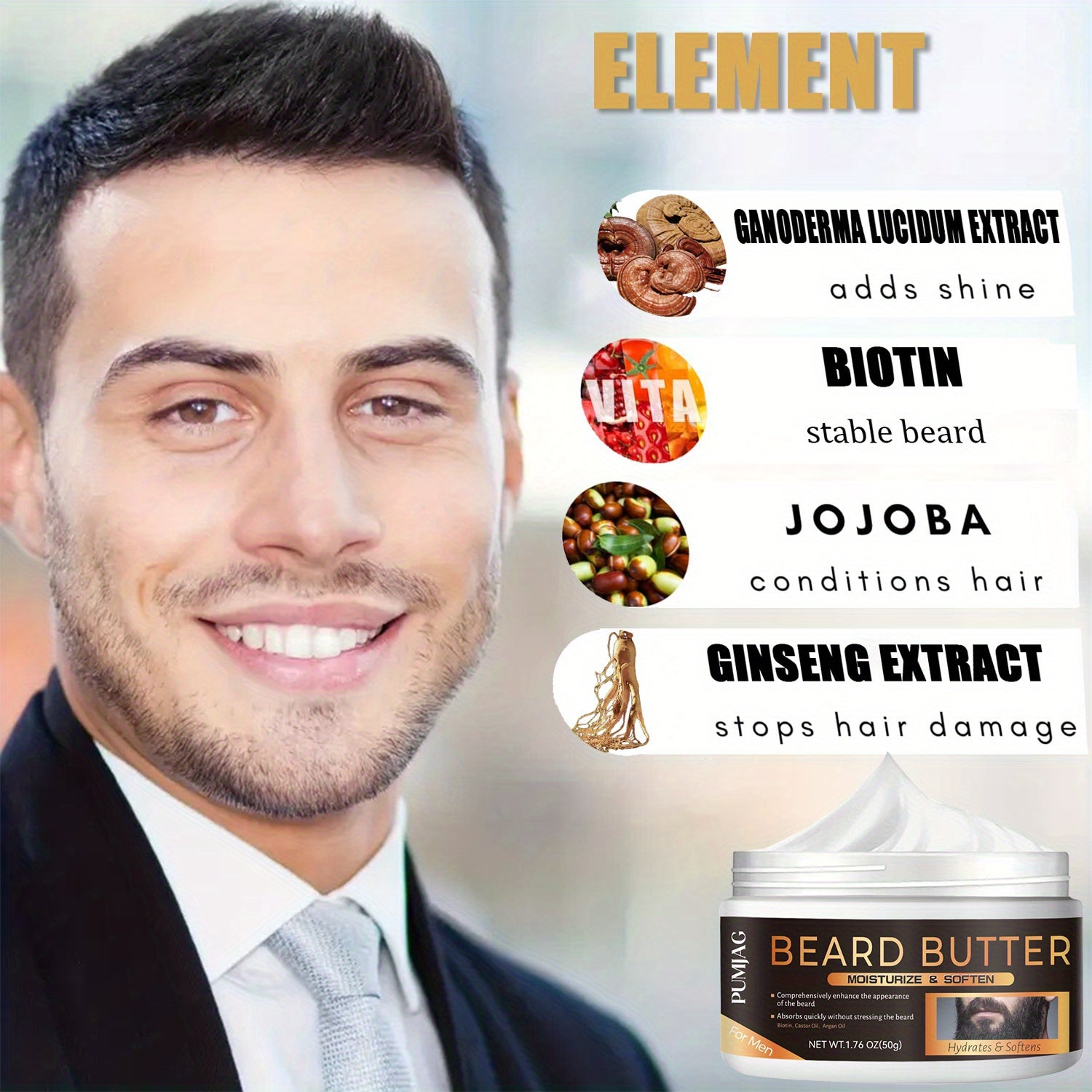 Mantequilla para barba para hombres, acondicionador hidratante y suavizante, 50g para barbas más llenas y fuertes