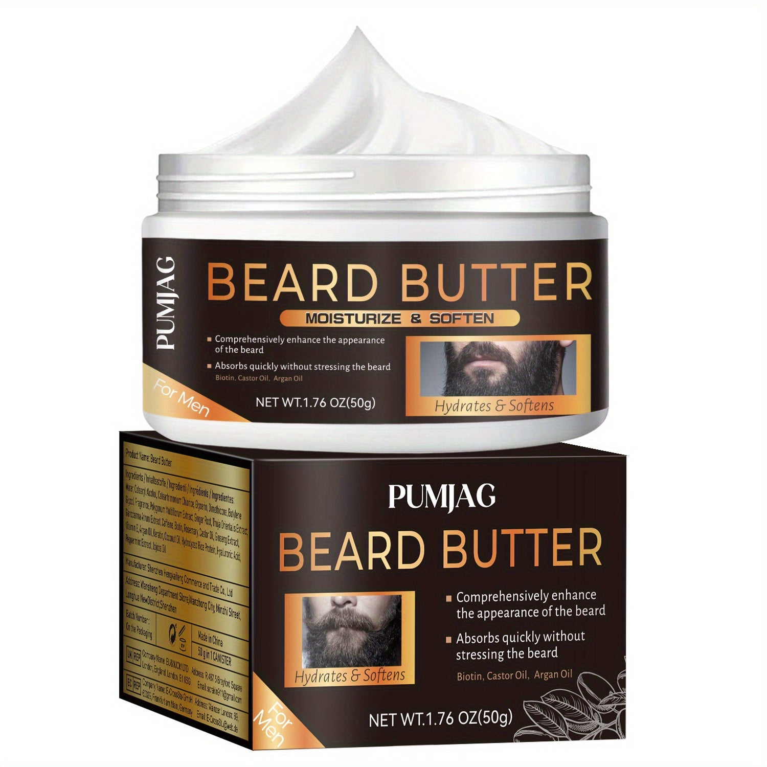 Mantequilla para barba para hombres, acondicionador hidratante y suavizante, 50g para barbas más llenas y fuertes