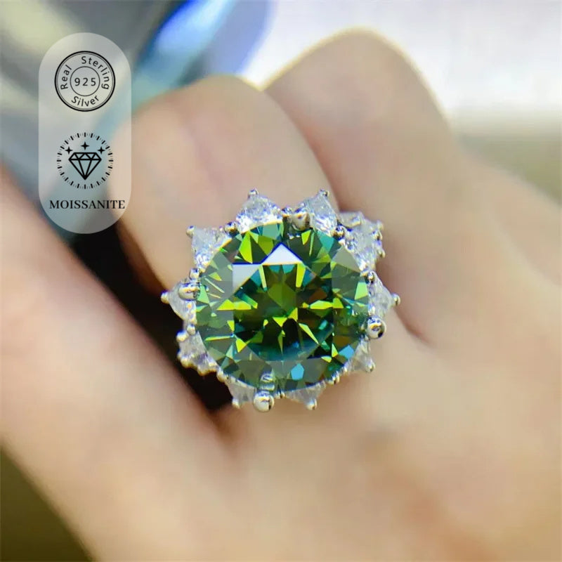 Vintage Style Engagement Ring with 10 Carat Green Moissanite in Sterling Silver