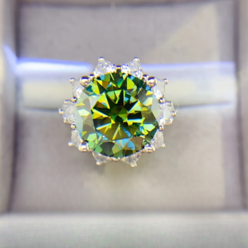 Vintage Style Engagement Ring with 10 Carat Green Moissanite in Sterling Silver