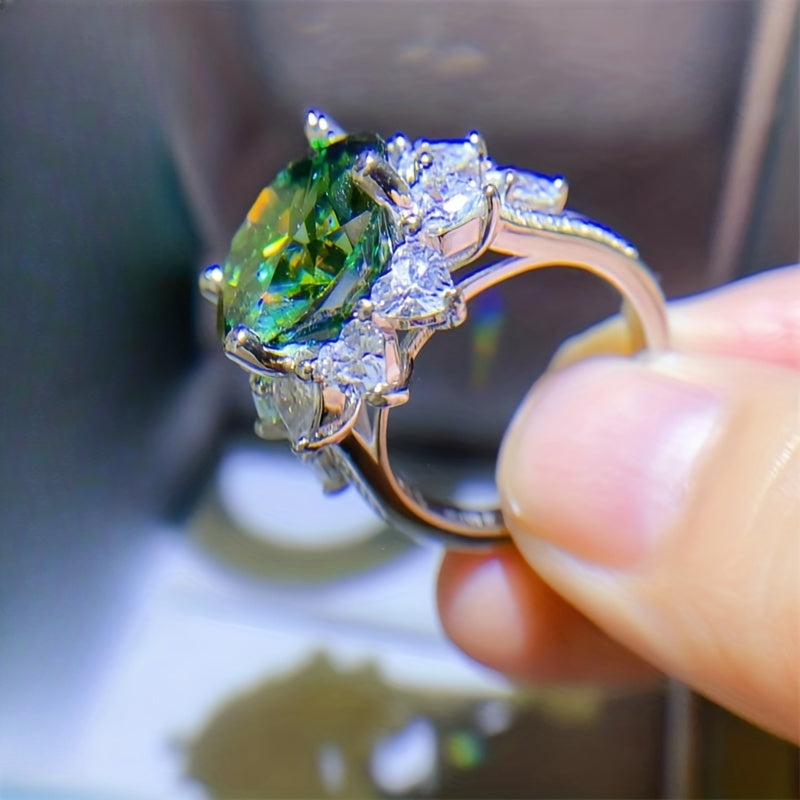 Vintage Style Engagement Ring with 10 Carat Green Moissanite in Sterling Silver