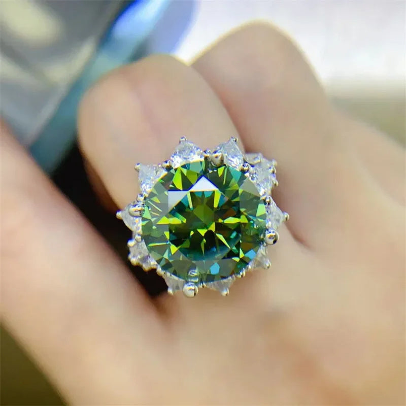 Vintage Style Engagement Ring with 10 Carat Green Moissanite in Sterling Silver