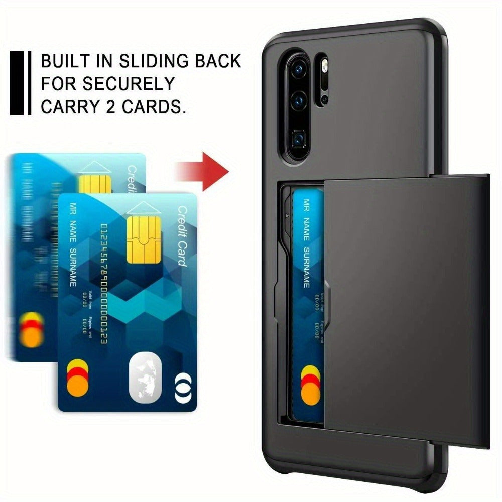 Huawei P30 Pro Armor Slide Card Case with Card Slot and Drop Protection
