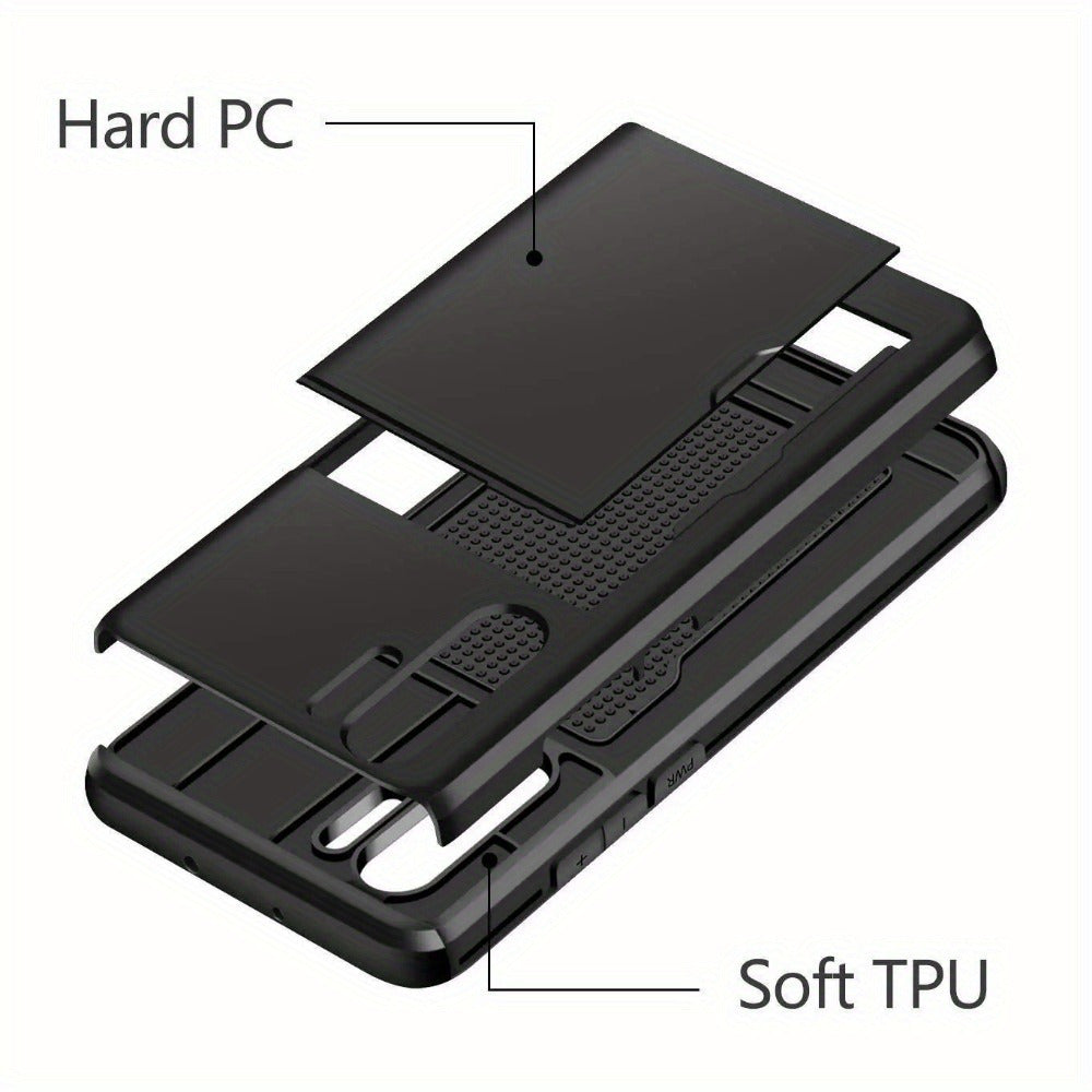 Huawei P30 Pro Armor Slide Card Case with Card Slot and Drop Protection