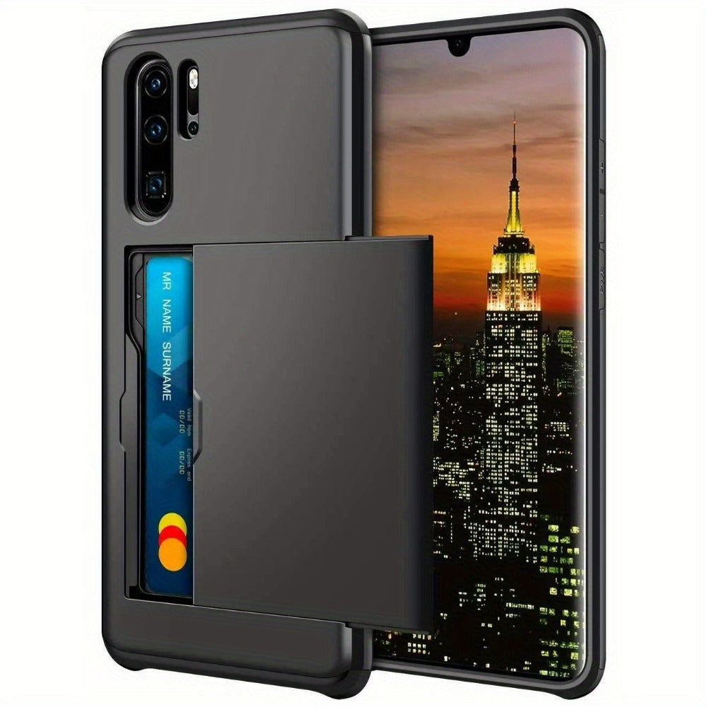 Huawei P30 Pro Armor Slide Card Case with Card Slot and Drop Protection