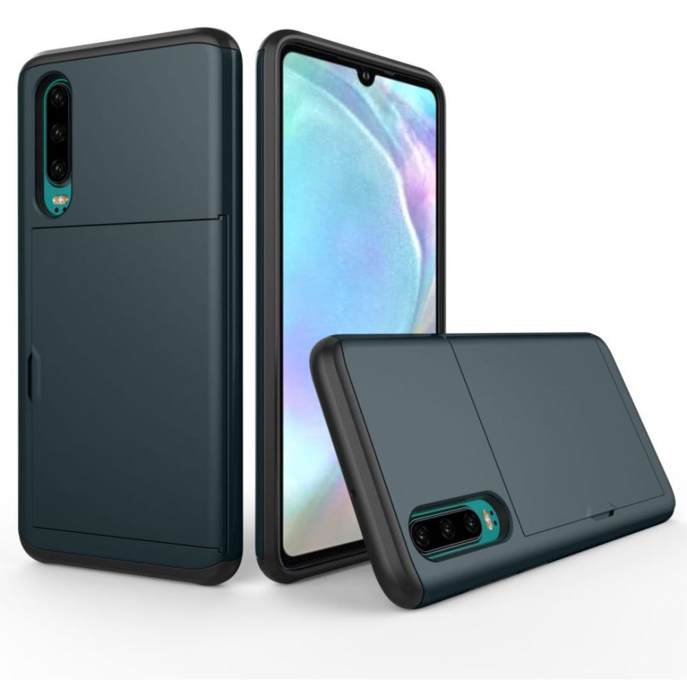 Huawei P30 Pro Armor Slide Card Case with Card Slot and Drop Protection