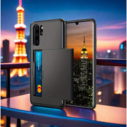 Huawei P30 Pro Armor Slide Card Case with Card Slot and Drop Protection