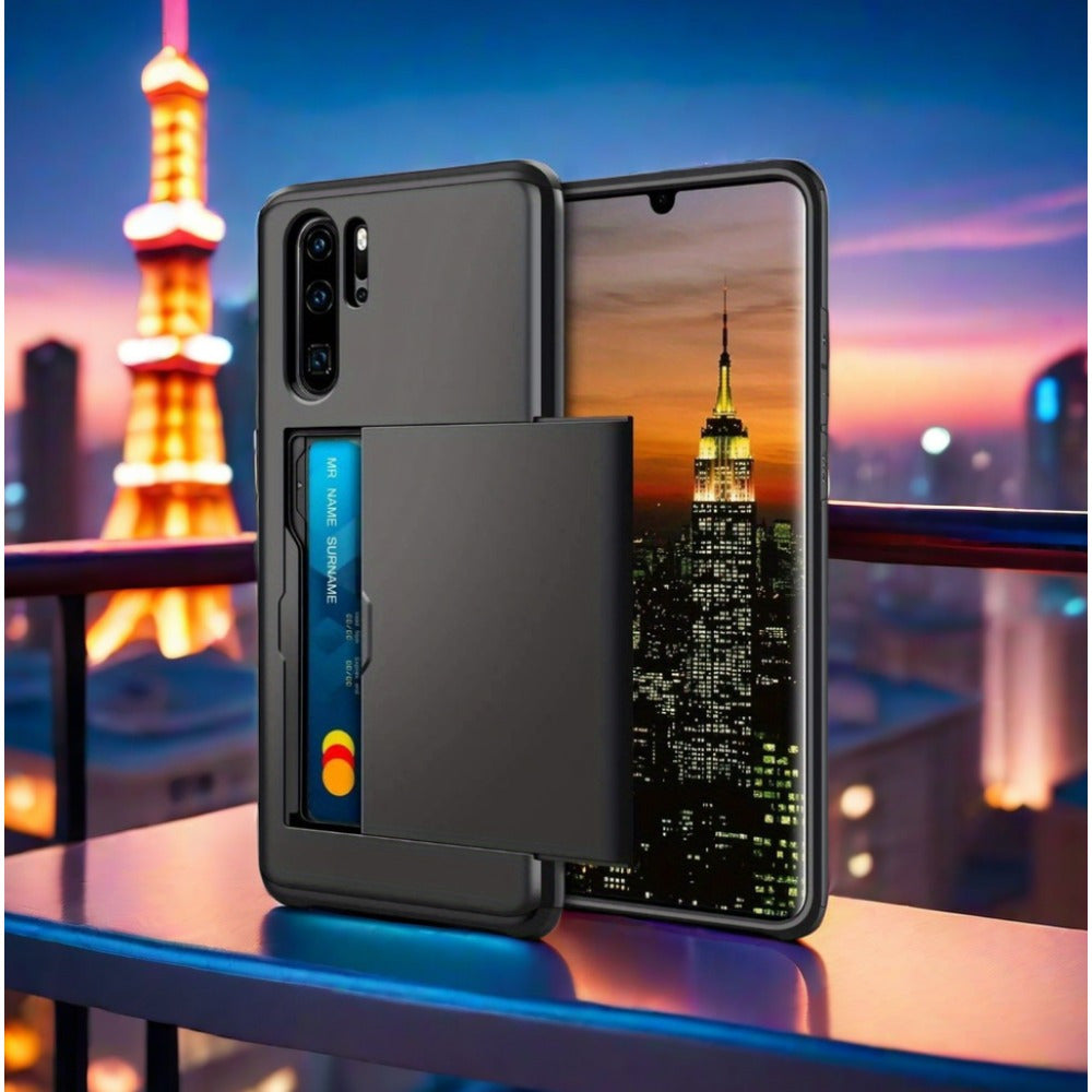 Huawei P30 Pro Armor Slide Card Case with Card Slot and Drop Protection