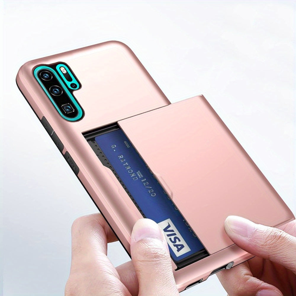 Huawei P30 Pro Armor Slide Card Case with Card Slot and Drop Protection